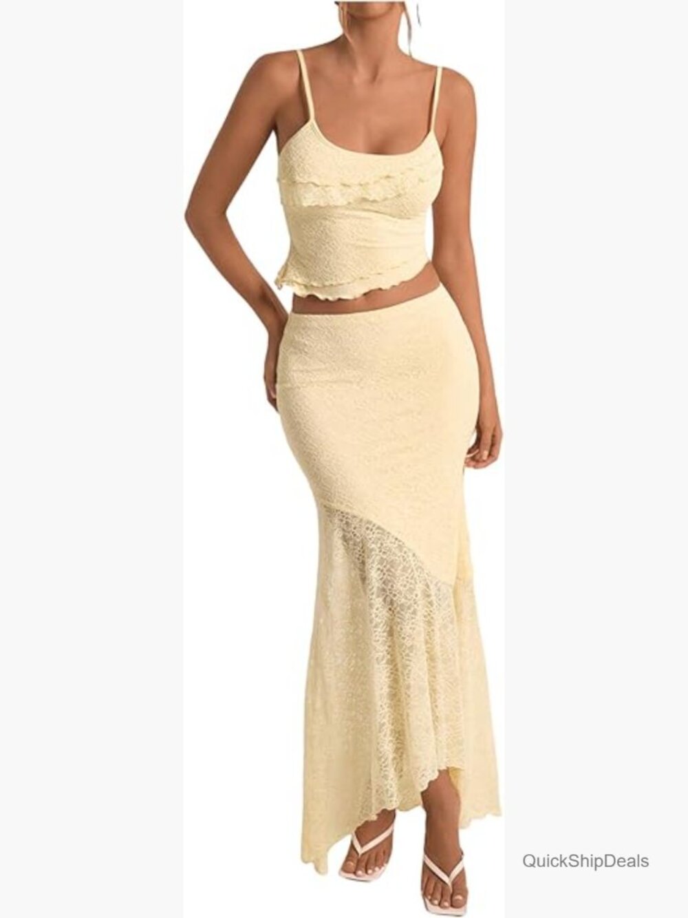 Women's Two Piece Maxi Skirt Set Lace Asymmetrical Crop Top Set